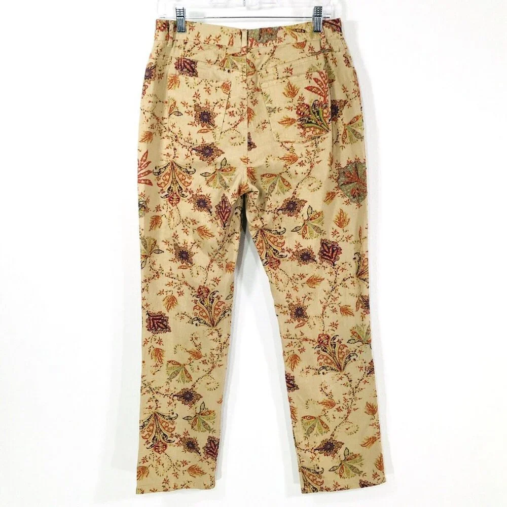 Lauren Ralph Lauren Vtg Cotton Stretch Jeans Sz 6 Beige Paisley Print 5 Pocket